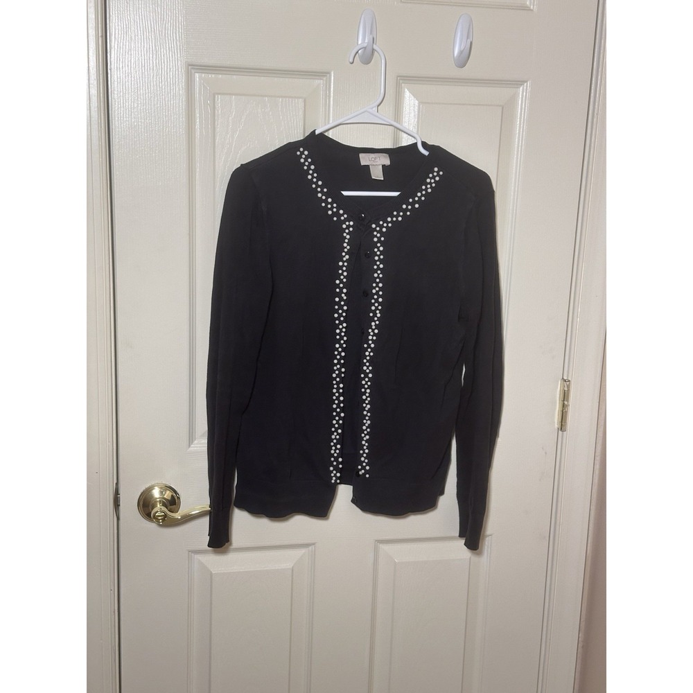 LOFT branded black cardigan sweater with bead embellishments